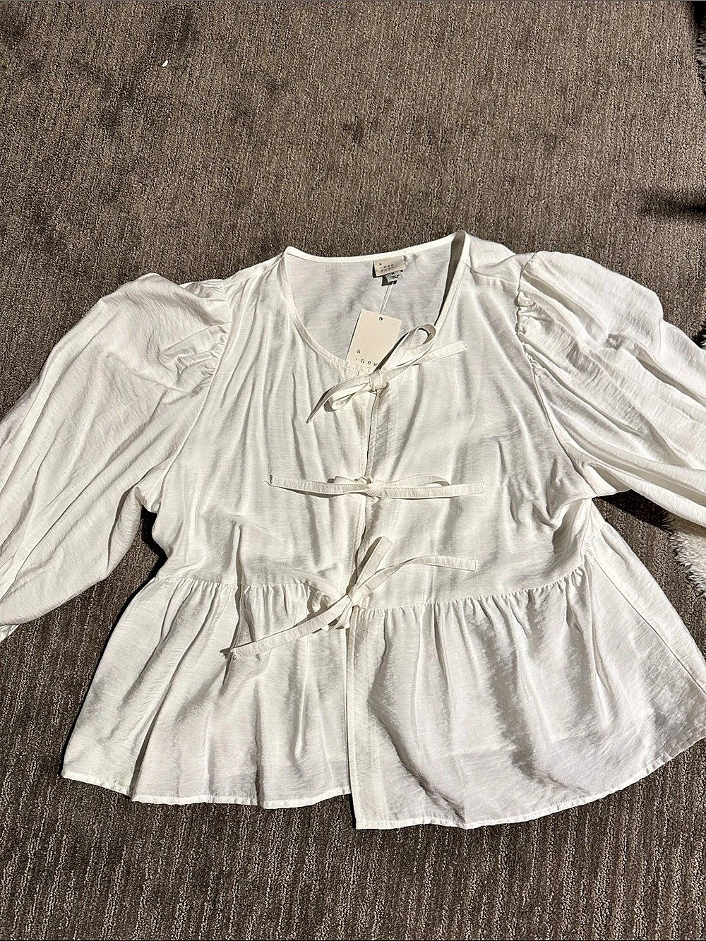 White Peplum Blouse Size Medium NWT